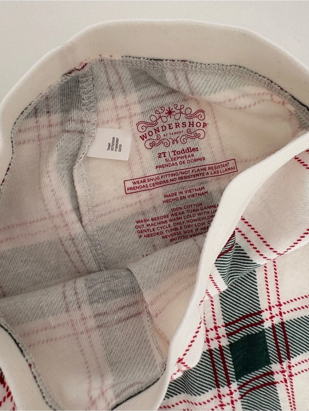 Wondershop White, Green & Red Plaid Kids Pajama Set 2T